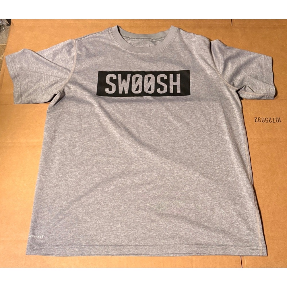 Nike T-Shirt Kids Large Gray Good Dri-FIT Swoosh Box Logo Heathered Tee